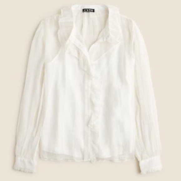 NWT J Crew Elegant White Ruffled Blouse size 4 - Picture 1 of 4